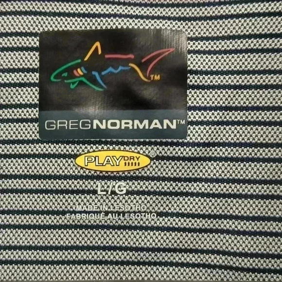 Greg Norman  Polo Golf Shirt Mens Large Grey Black Stripe Sportswear - Picture 4 of 10